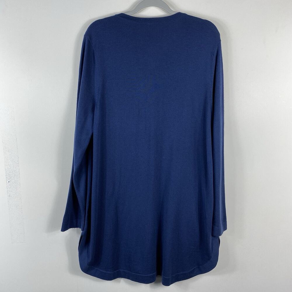 J. Jill Cardigan Sweater XL Blue Wool Blend Longline Pockets Button Front - Picture 2 of 8